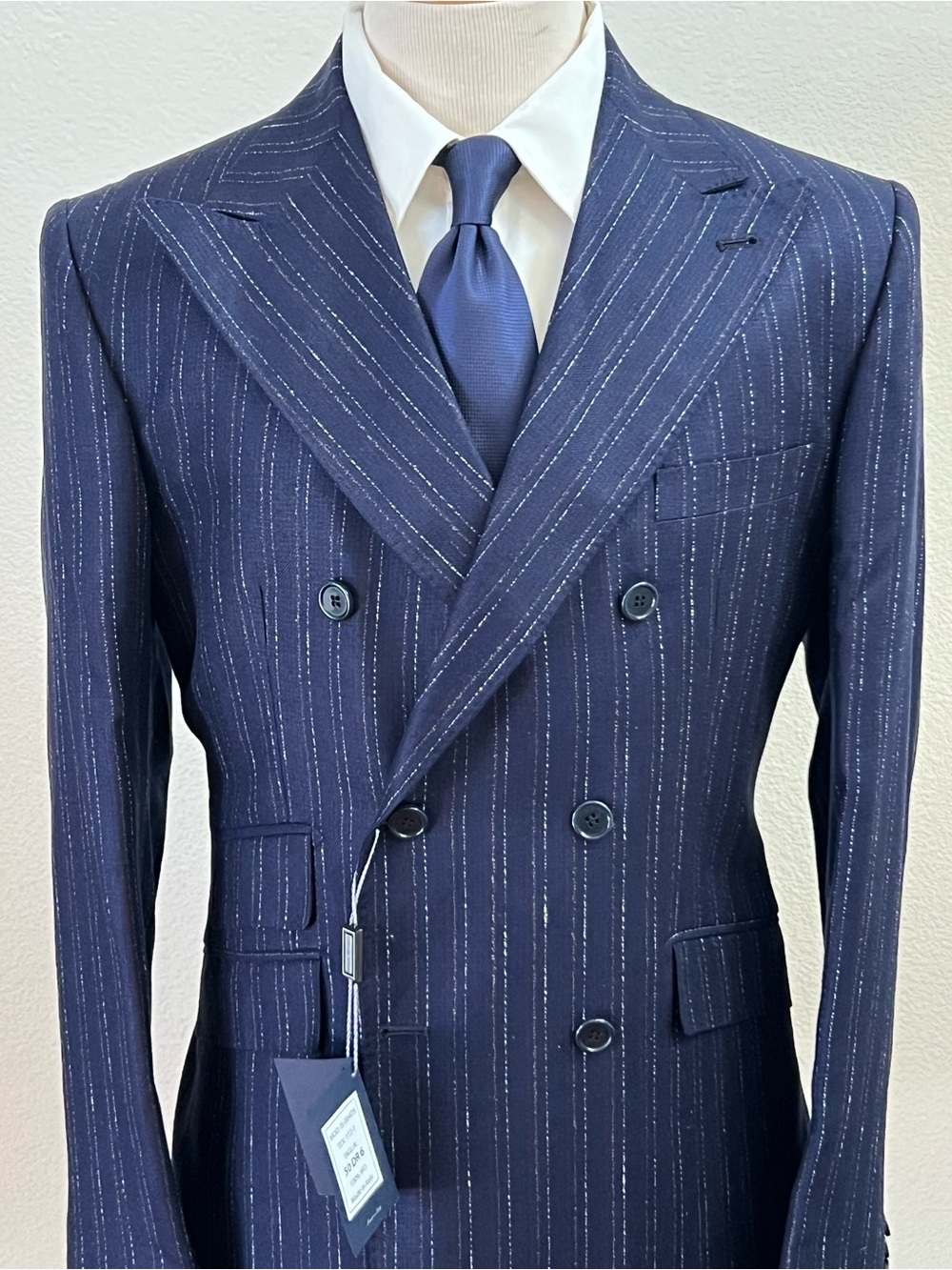 Navy Pinstripe Double-Breasted Men's wool suit
